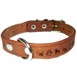 Collar piel 2cm natural estampado perros