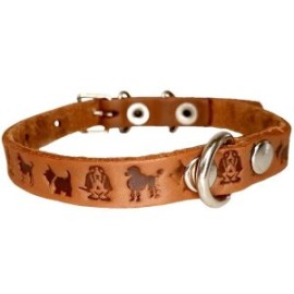 Collar piel 1.2cm natural estampado perros