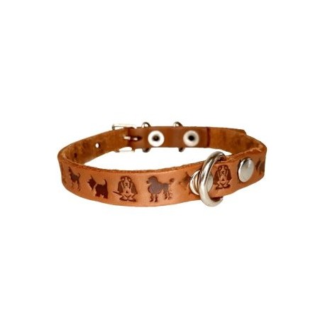 Collar piel 1.2cm natural estampado perros