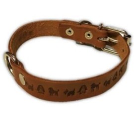 Collar piel 2cm natural estampado perros