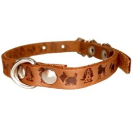 Collar piel 1.2cm natural estampado perros