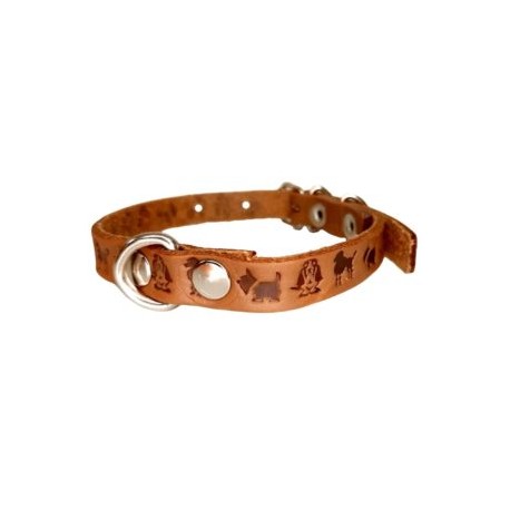 Collar piel 1.2cm natural estampado perros